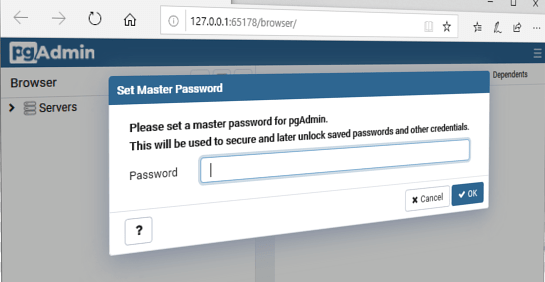 Disable PgAdmin 4 Master Password